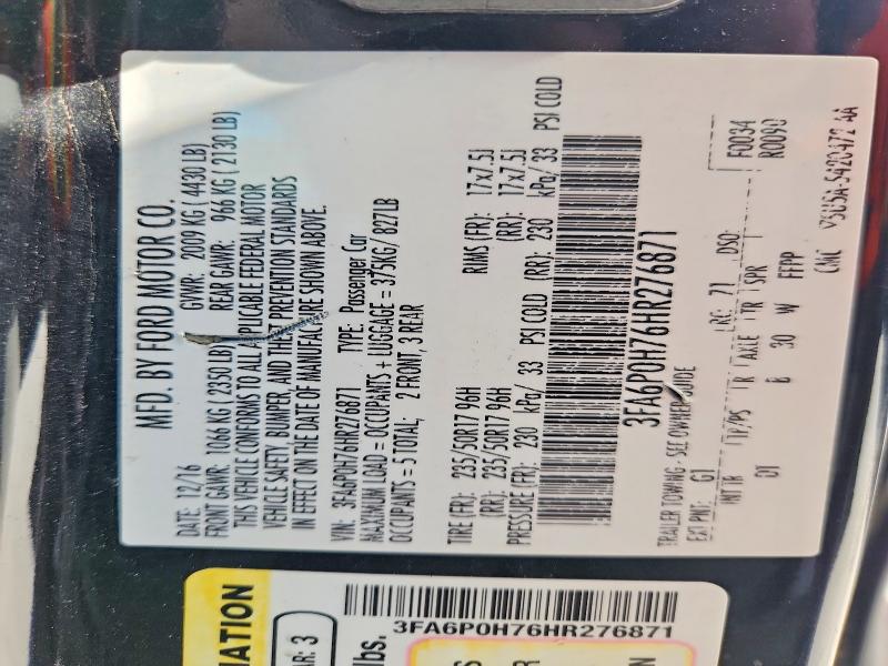53810166 :رقم المزاد ، 3FA6P0H76HR276871 vin ، 2017 Ford Fusion مزاد بيع