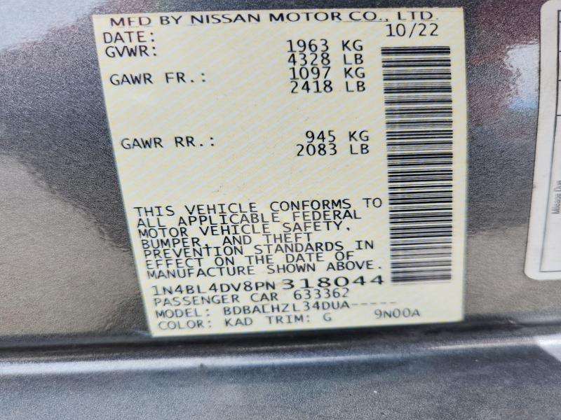 2023 Nissan Altima მანქანა იყიდება აუქციონზე, vin: 1N4BL4DV8PN318044, აუქციონის ნომერი: 54480826