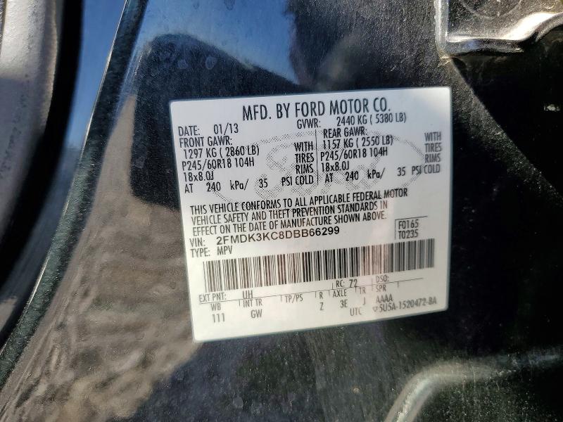 55219646 :رقم المزاد ، 2FMDK3KC8DBB66299 vin ، 2013 Ford Edge مزاد بيع
