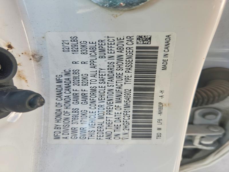 Aukcja sprzedaży 2021 Honda Civic, vin: 2HGFC2F61MH546902, numer aukcji: 55018306