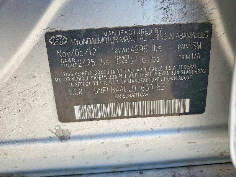 52539936 :رقم المزاد ، 5NPEB4AC2DH639182 vin ، 2013 Hyundai Sonata مزاد بيع