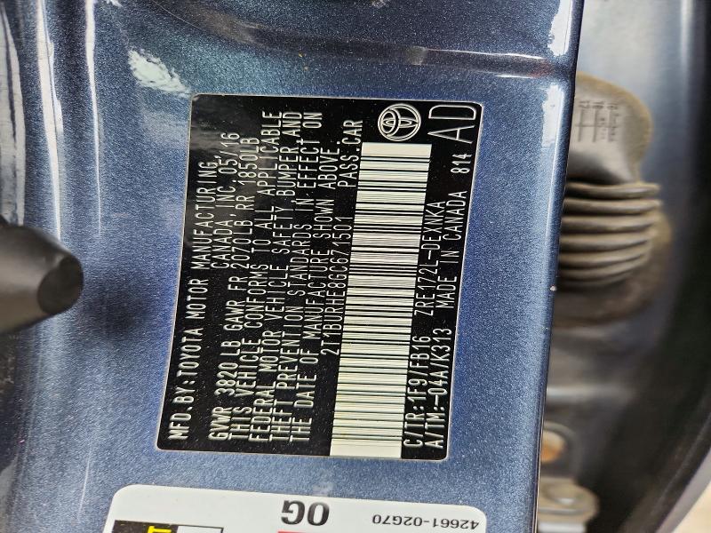 52243226 :رقم المزاد ، 2T1BURHE8GC671501 vin ، 2016 Toyota Corolla مزاد بيع