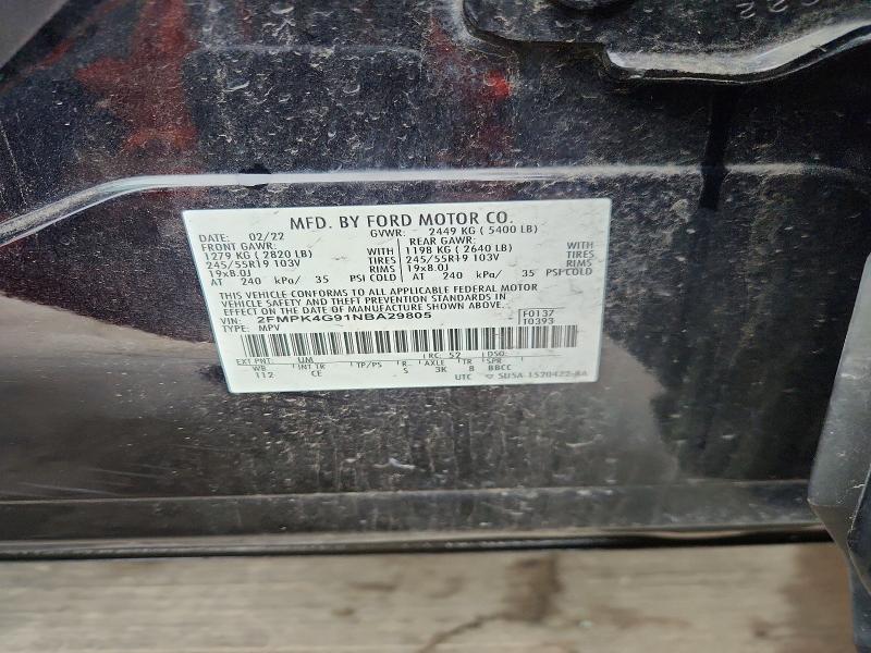 2022 Ford Edge მანქანა იყიდება აუქციონზე, vin: 2FMPK4G91NBA29805, აუქციონის ნომერი: 54284846