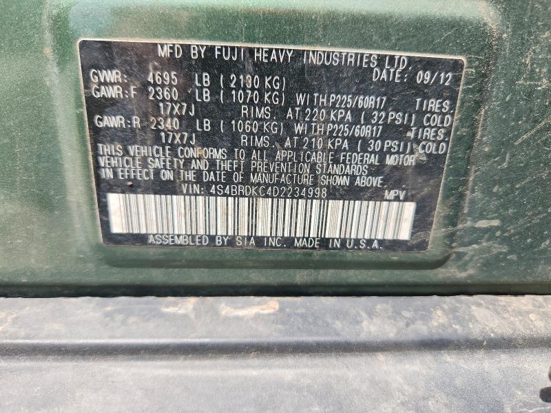 52560636 :رقم المزاد ، 4S4BRDKC4D2234998 vin ، 2013 Subaru Outback مزاد بيع