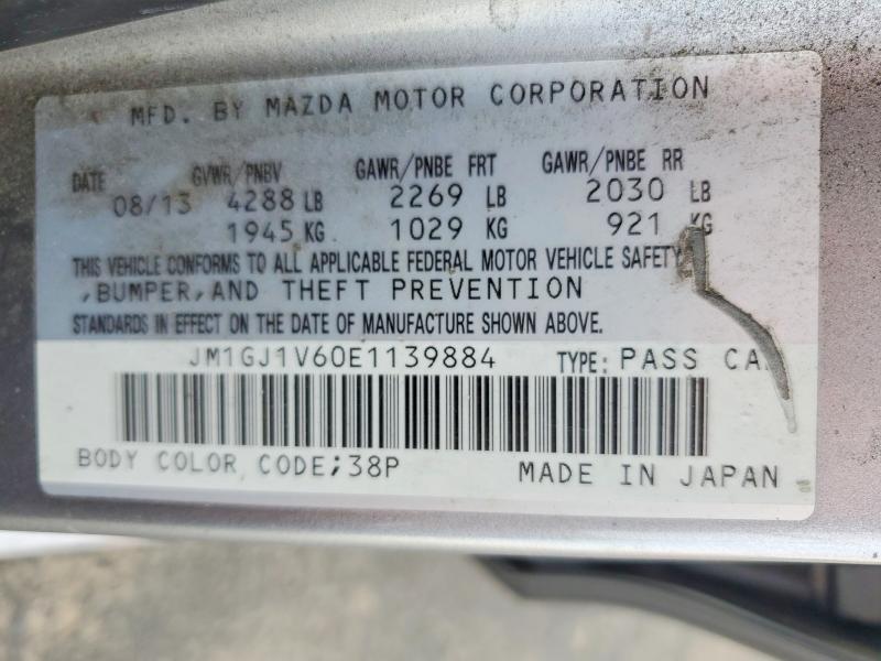 Aukcja sprzedaży 2014 Mazda 6, vin: JM1GJ1V60E1139884, numer aukcji: 54458486