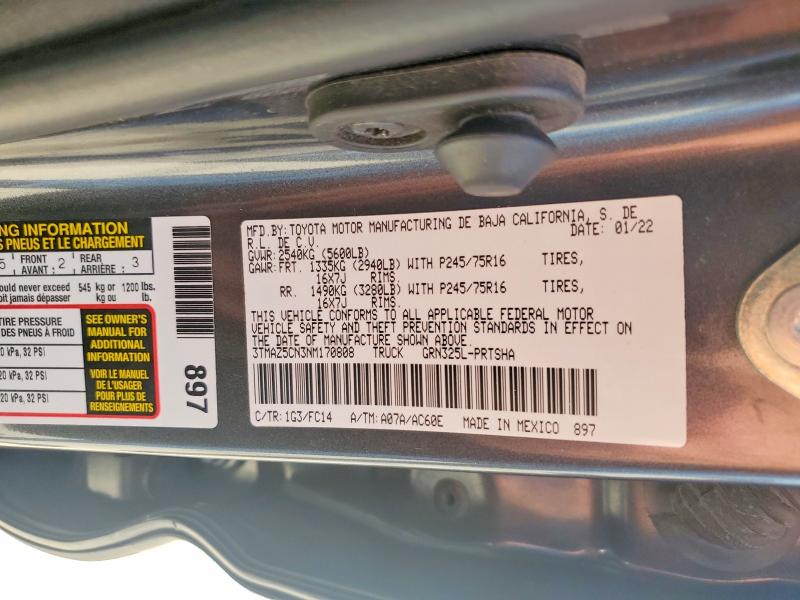 55393856 :رقم المزاد ، 3TMAZ5CN3NM170808 vin ، 2022 Toyota Tacoma مزاد بيع