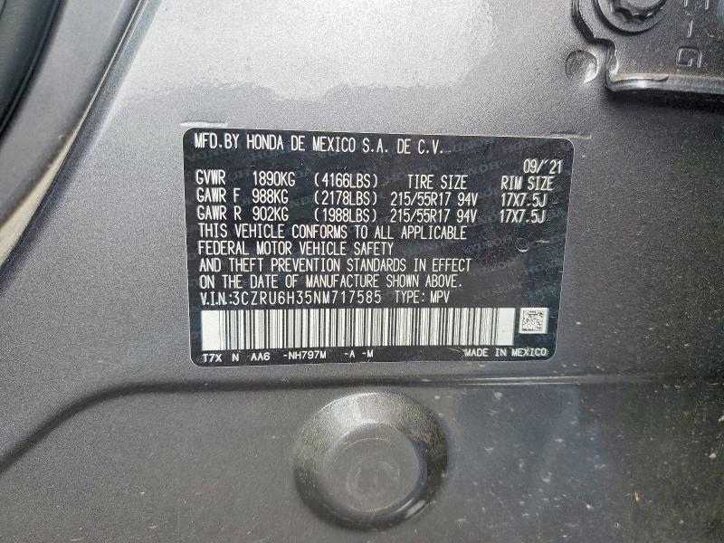 53849616 :رقم المزاد ، 3CZRU6H35NM717585 vin ، 2022 Honda Hr-v مزاد بيع