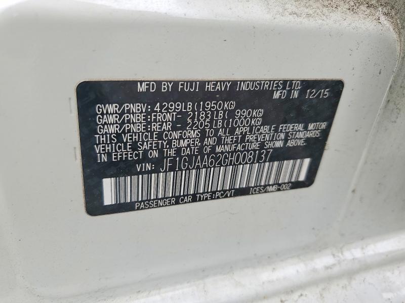 Aukcja sprzedaży 2016 Subaru Impreza, vin: JF1GJAA62GH008137, numer aukcji: 54420616