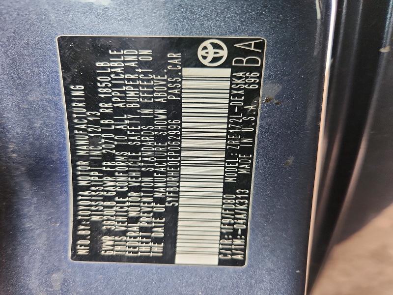 Aukcja sprzedaży 2014 Toyota Corolla, vin: 5YFBURHE0EP062996, numer aukcji: 53851836