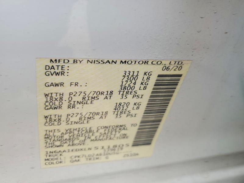 Aukcja sprzedaży 2020 Nissan Titan, vin: 1N6AA1EDXLN511805, numer aukcji: 54315756