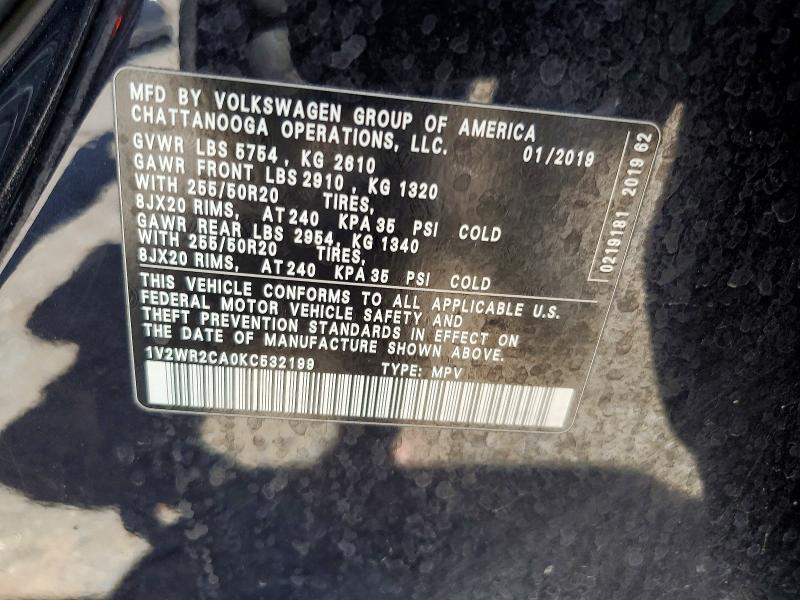 Aukcja sprzedaży 2019 Volkswagen Atlas, vin: 1V2WR2CA0KC532199, numer aukcji: 52751206