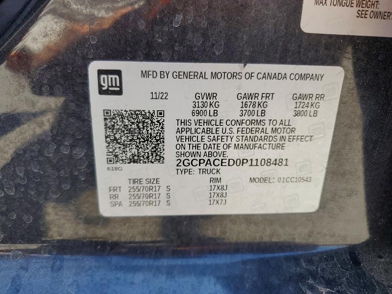 2023 Chevrolet Silverado მანქანა იყიდება აუქციონზე, vin: 2GCPACED0P1108481, აუქციონის ნომერი: 55064246