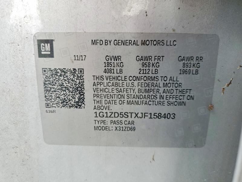 Продажа на аукционе авто 2018 Chevrolet Malibu, vin: 1G1ZD5STXJF158403, номер лота: 54328866