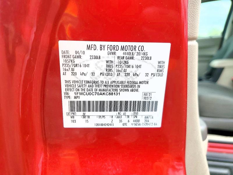 2010 Ford Escape მანქანა იყიდება აუქციონზე, vin: 1FMCU0C70AKC88131, აუქციონის ნომერი: 53031206