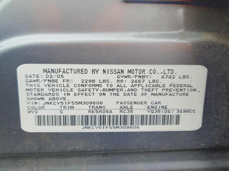 52730616 :رقم المزاد ، JNKCV51F55M309606 vin ، 2005 Infiniti G35 مزاد بيع
