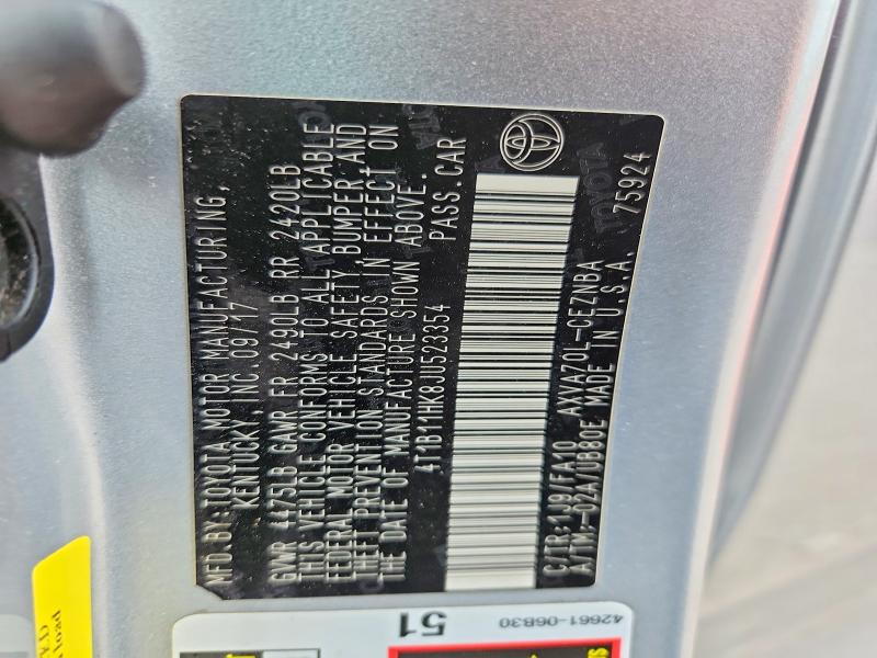 Aukcja sprzedaży 2018 Toyota Camry, vin: 4T1B11HK8JU523354, numer aukcji: 53350916