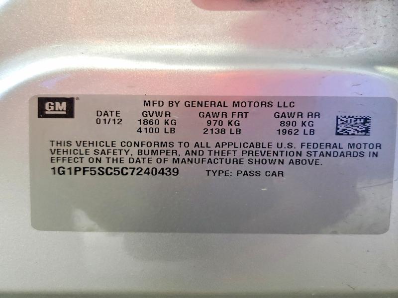 2012 Chevrolet Cruze მანქანა იყიდება აუქციონზე, vin: 1G1PF5SC5C7240439, აუქციონის ნომერი: 52241306