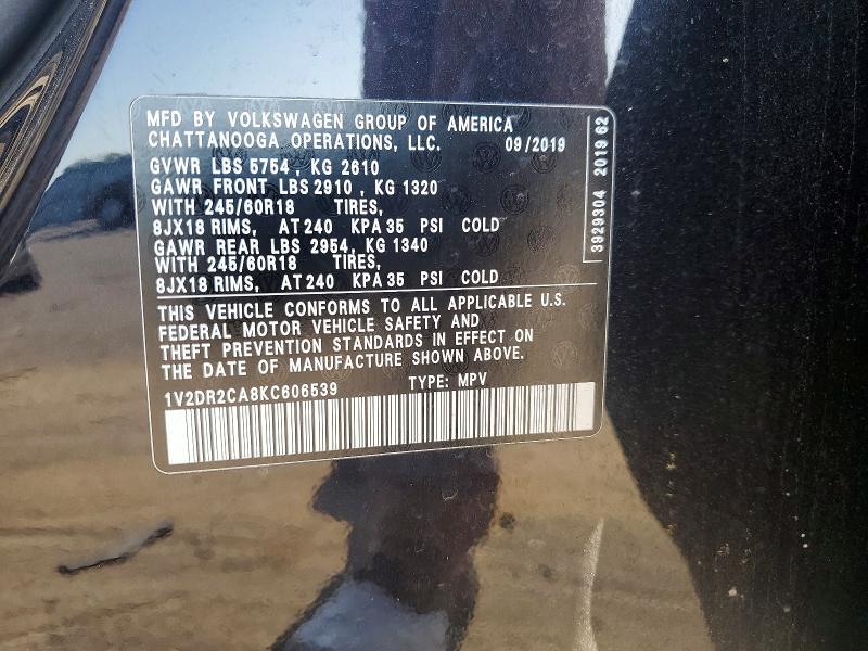 2019 Volkswagen Atlas მანქანა იყიდება აუქციონზე, vin: 1V2DR2CA8KC606539, აუქციონის ნომერი: 53719146