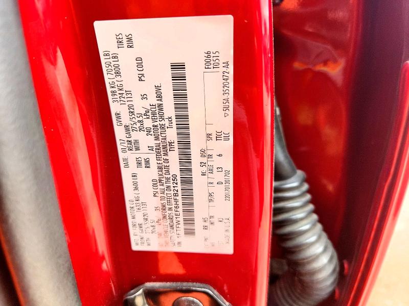 2017 Ford F150 მანქანა იყიდება აუქციონზე, vin: 1FTFW1EF6HFB21250, აუქციონის ნომერი: 52957636