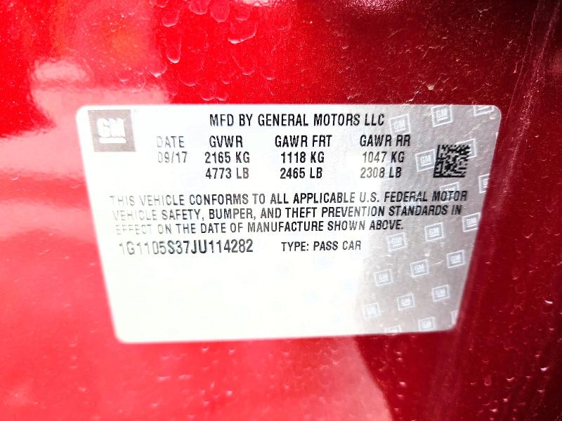 55320556 :رقم المزاد ، 1G1105S37JU114282 vin ، 2018 Chevrolet Impala مزاد بيع
