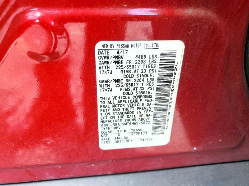 55324906 :رقم المزاد ، JN8AT2MT6HW395973 vin ، 2017 Nissan Rogue مزاد بيع