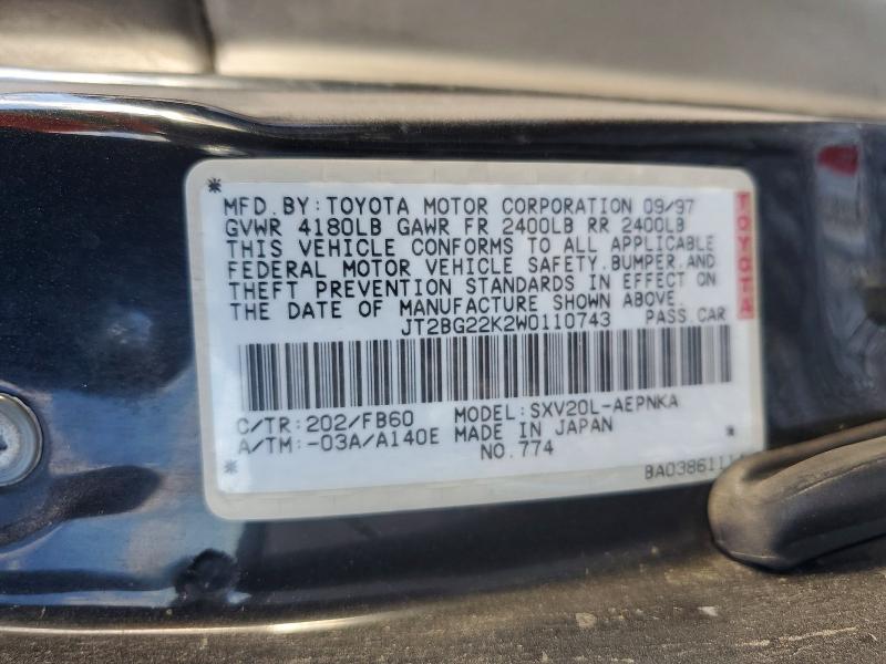 Aukcja sprzedaży 1998 Toyota Camry, vin: JT2BG22K2W0110743, numer aukcji: 52194286