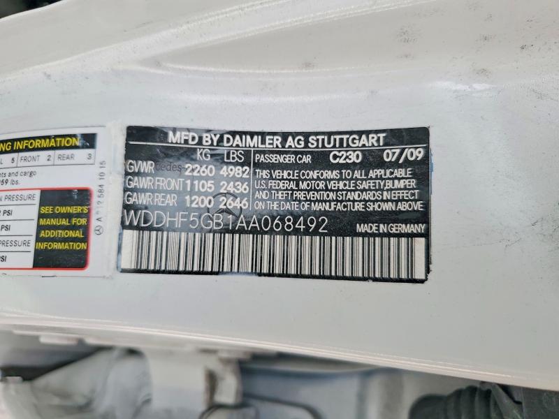 2010 Mercedes-benz E მანქანა იყიდება აუქციონზე, vin: WDDHF5GB1AA068492, აუქციონის ნომერი: 54240486