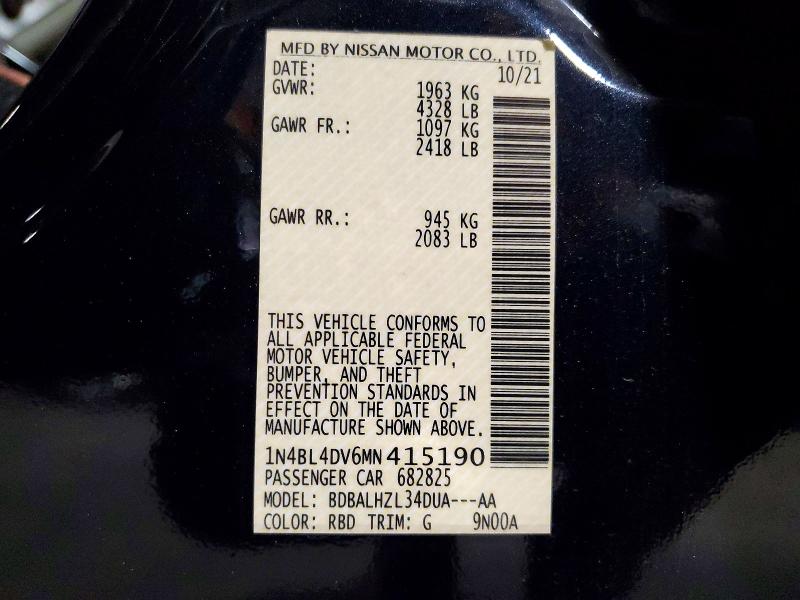 Продажа на аукционе авто 2021 Nissan Altima, vin: 1N4BL4DV6MN415190, номер лота: 52213936
