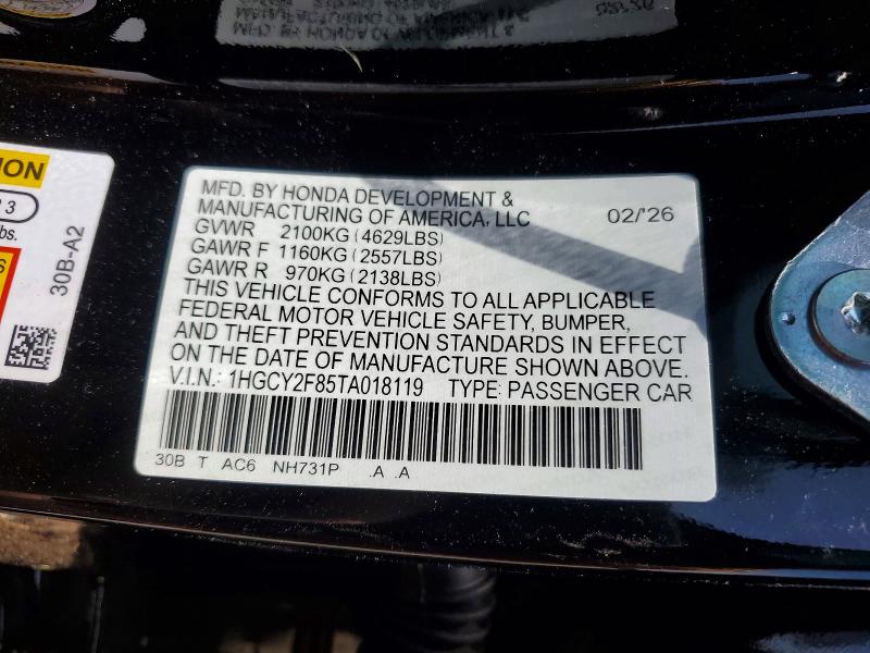 Продажа на аукционе авто 2026 Honda Accord, vin: 1HGCY2F85TA018119, номер лота: 52987156