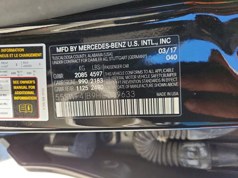 Продаж на аукціоні авто 2017 Mercedes-benz C, vin: 55SWF4JB9HU219633, номер лоту: 51918116