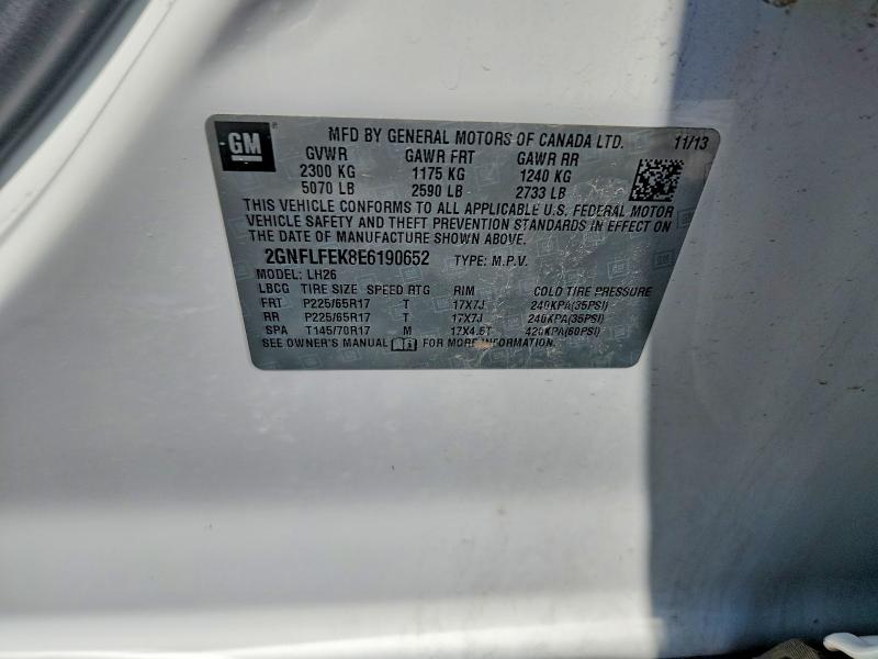 Продаж на аукціоні авто 2014 Chevrolet Equinox, vin: 2GNFLFEK8E6190652, номер лоту: 54979396