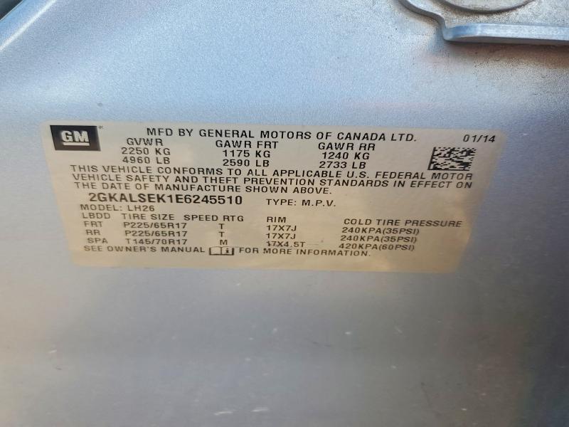 Aukcja sprzedaży 2014 Gmc Terrain, vin: 2GKALSEK1E6245510, numer aukcji: 52130106