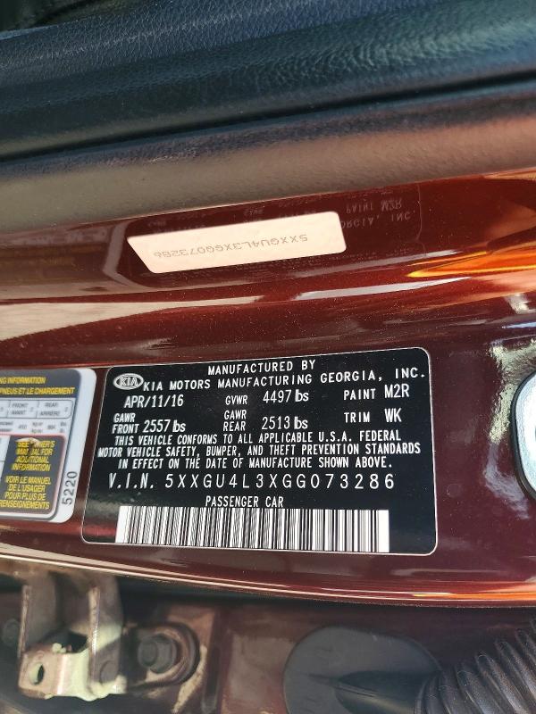 Aukcja sprzedaży 2016 Kia Optima, vin: 5XXGU4L3XGG073286, numer aukcji: 50440826
