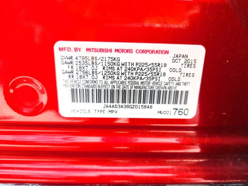 2016 Mitsubishi Outlander მანქანა იყიდება აუქციონზე, vin: JA4AD3A38GZ015848, აუქციონის ნომერი: 54829006