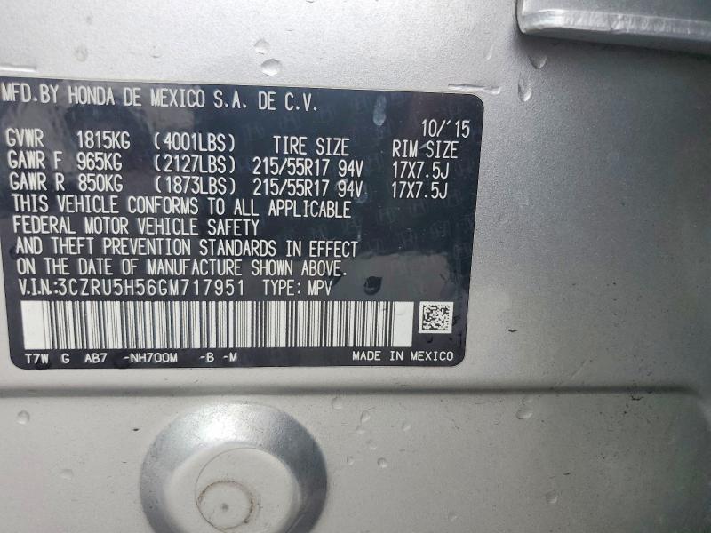 54899456 :رقم المزاد ، 3CZRU5H56GM717951 vin ، 2016 Honda Hr-v مزاد بيع