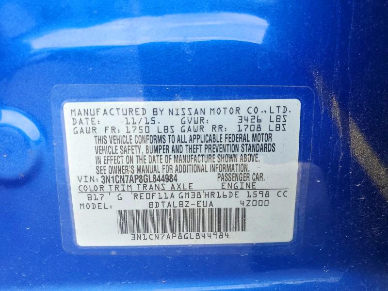 Продаж на аукціоні авто 2016 Nissan Versa, vin: 3N1CN7AP8GL844984, номер лоту: 54482396