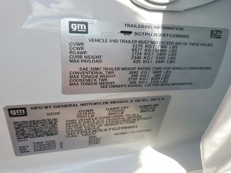Продажа на аукционе авто 2026 Gmc Sierra, vin: 3GTPUJEK6TG298881, номер лота: 53903616