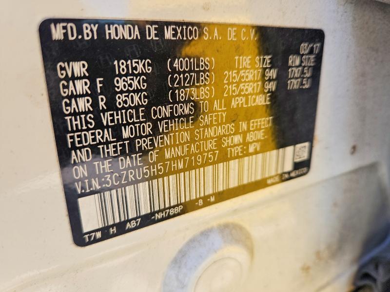 52603216 :رقم المزاد ، 3CZRU5H57HM719757 vin ، 2017 Honda Hr-v مزاد بيع