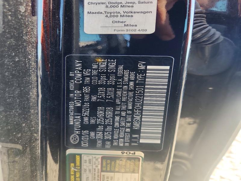 55230126 :رقم المزاد ، KM8SMDHF0HU221501 vin ، 2017 Hyundai Santa Fe مزاد بيع