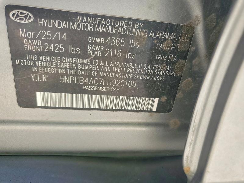 53436826 :رقم المزاد ، 5NPEB4AC7EH920105 vin ، 2014 Hyundai Sonata مزاد بيع
