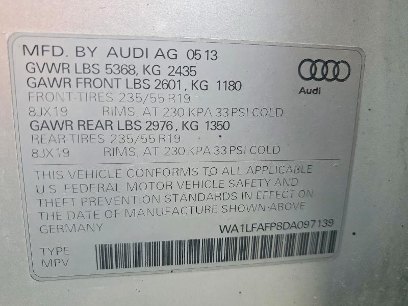 Продаж на аукціоні авто 2013 Audi Q5, vin: WA1LFAFP8DA097139, номер лоту: 53002866