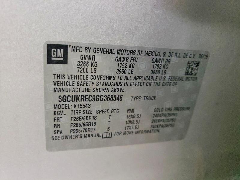 Aukcja sprzedaży 2016 Chevrolet Silverado, vin: 3GCUKREC9GG368346, numer aukcji: 53225176