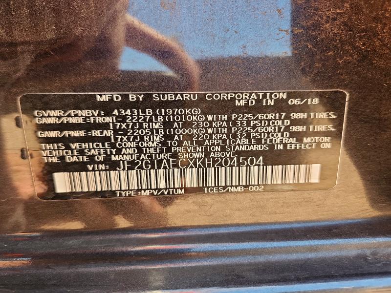 Продаж на аукціоні авто 2019 Subaru Crosstrek, vin: JF2GTAECXKH204504, номер лоту: 52080666