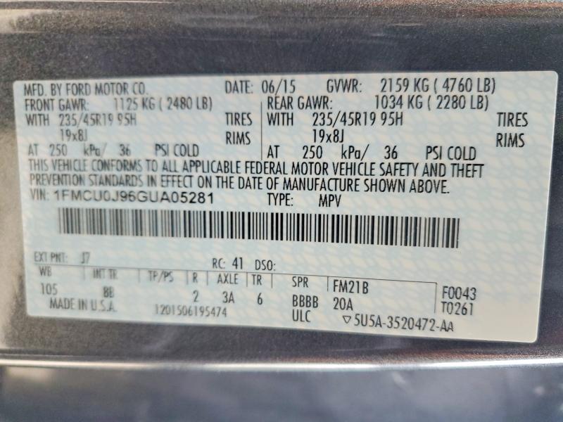 Продажа на аукционе авто 2016 Ford Escape, vin: 1FMCU0J96GUA05281, номер лота: 52047596