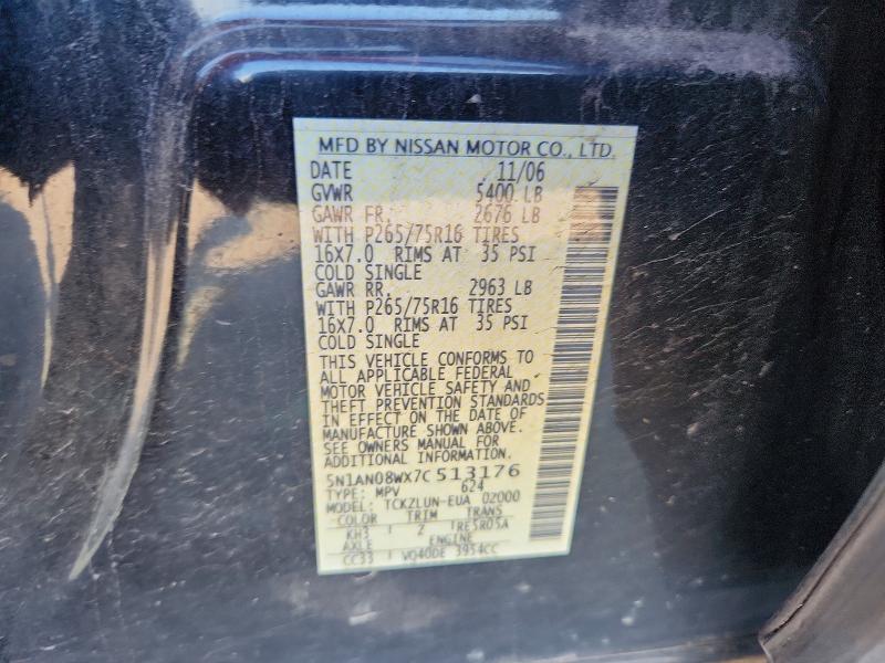 54176016 :رقم المزاد ، 5N1AN08WX7C513176 vin ، 2007 Nissan Xterra مزاد بيع