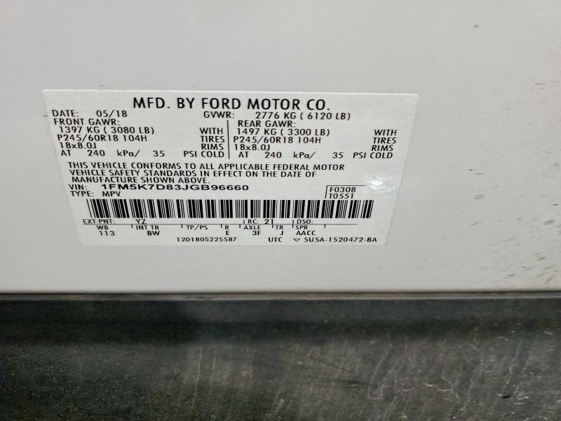54527306 :رقم المزاد ، 1FM5K7D83JGB96660 vin ، 2018 Ford Explorer مزاد بيع