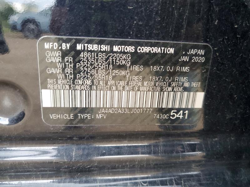 Aukcja sprzedaży 2020 Mitsubishi Outlander, vin: JA4AD2A33LJ001777, numer aukcji: 52429616