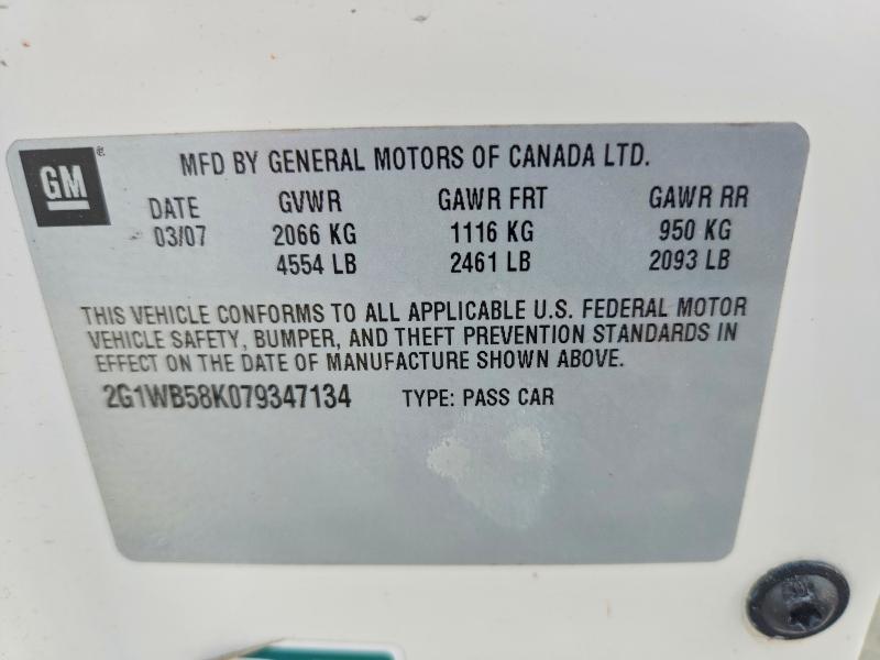 54143456 :رقم المزاد ، 2G1WB58K079347134 vin ، 2007 Chevrolet Impala مزاد بيع
