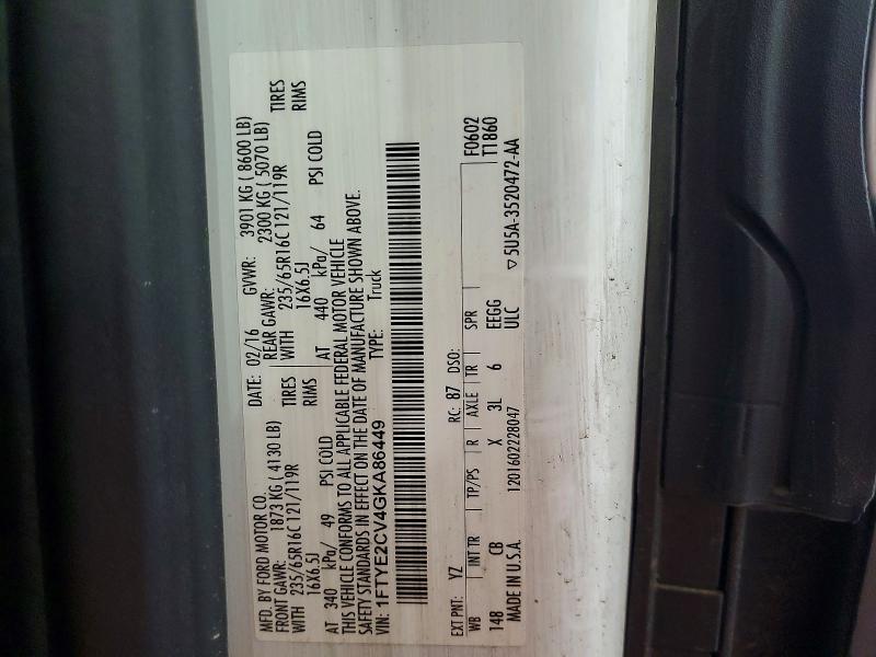 Aukcja sprzedaży 2016 Ford Transit, vin: 1FTYE2CV4GKA86449, numer aukcji: 52264926