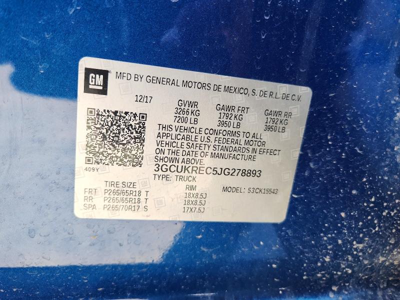 Aukcja sprzedaży 2018 Chevrolet Silverado, vin: 3GCUKREC5JG278893, numer aukcji: 53016136